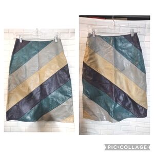 Emma Black Multicolor Striped Leather Skirt NWD